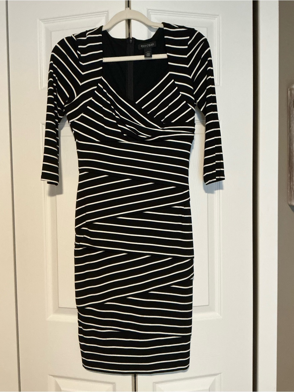 White House Black Market Black and White Striped Midi Dress
